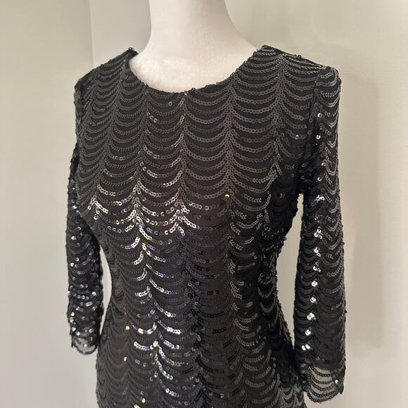 Lulus Stardust black sequin bodycon 3/4 sleeve mini dress size S - Picture 4 of 12